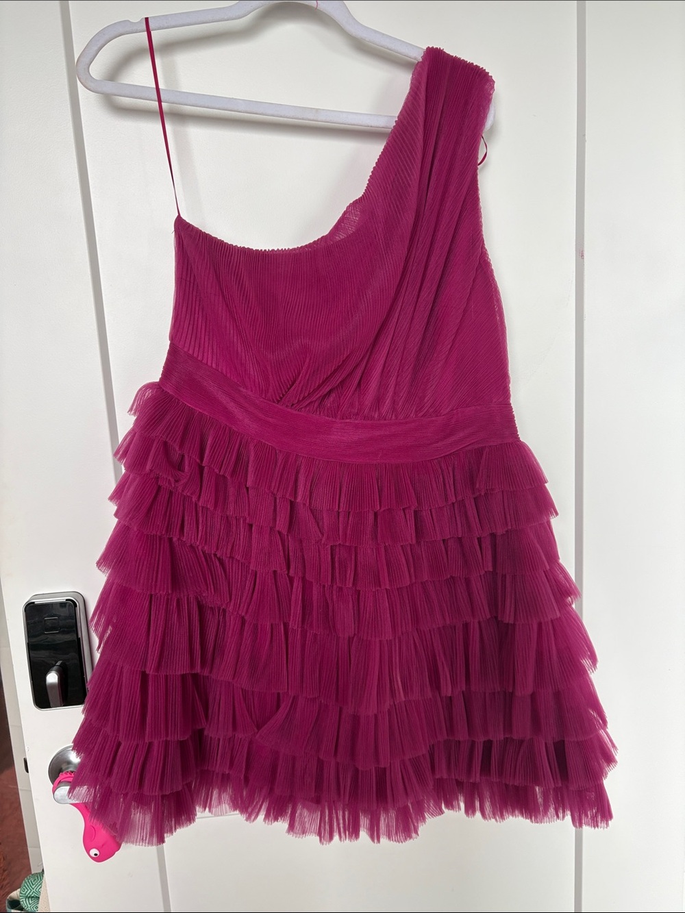 Women’s One-Shoulder Ruffle Party Dress - Fuchsia Pink